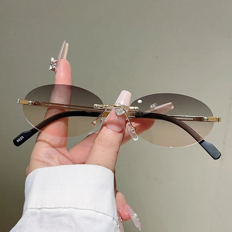 Vintage Outdoor Fashion - Okulary przeciwsłoneczne bez oprawek, owalne, damskie,